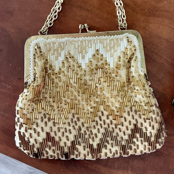 Vintage 60s 70s Fine Art Ornately Hand Beaded Gold Ombré Chain Strap Formal Bag - Picture 11 of 14